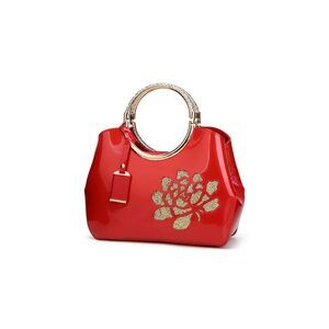3623 Top-handle Handbags Purse Embroidered Flower Pattern Patent PU Tote